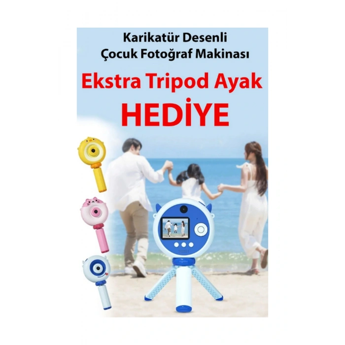 Hd Kamera Karikatür Tripodlu Çocuk Dijital Kamera Fotoğraf Makinası 1080p Video Kaydedici 2.0 İnç