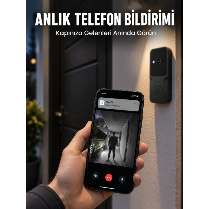 Hd Kameralı Akıllı Kapı Zili | Çift Yönlü Sesli Wi-fi Görüntülü Kapı Zili