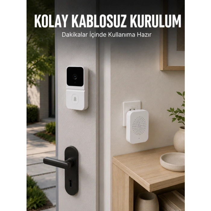 Hd Kameralı Beyaz Görüntülü Kapı Zili Çift Yönlü Sesli Wi-fi Akıllı Kapı Zili