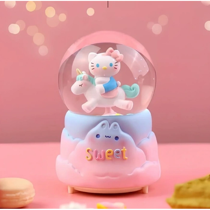 Hello Kitty İçi Dönmeli Püskürtmeli Işıklı Müzikli Kar Küresi Büyük Boy Model 2