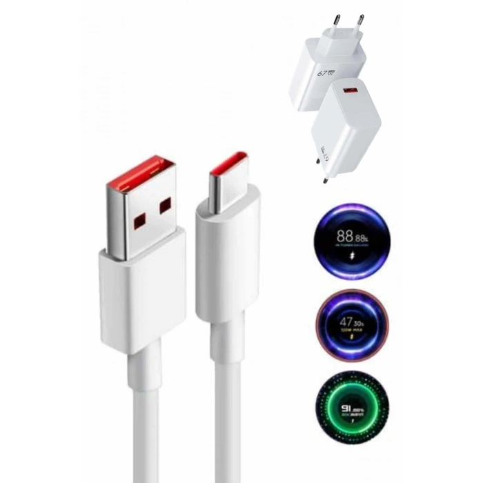 Hızlı Şarj Aleti Adaptörü Kablo Seti 67w Uzun Ömürlü Beyaz