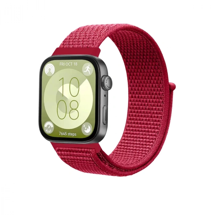 Huawei Fit 4 Hasırlı Cırtcırtlı Kordon (saat Değildir) - Kırmızı