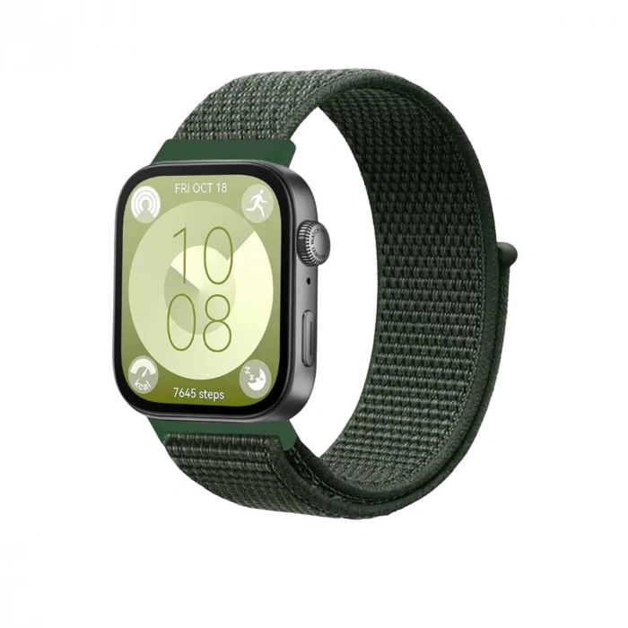 Huawei Fit 4 Hasırlı Cırtcırtlı Kordon (saat Değildir) - Koyu Yeşil