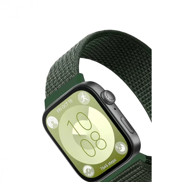 Huawei Fit 4 Hasırlı Cırtcırtlı Kordon (saat Değildir) - Koyu Yeşil