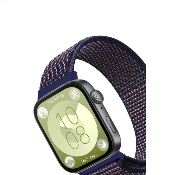 Huawei Fit 4 Hasırlı Cırtcırtlı Kordon (saat Değildir) - Mavi-beyaz