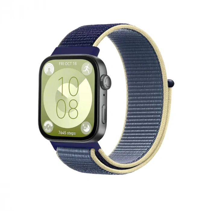 Huawei Fit 4 Hasırlı Cırtcırtlı Kordon (saat Değildir) - Sarı-lacivert