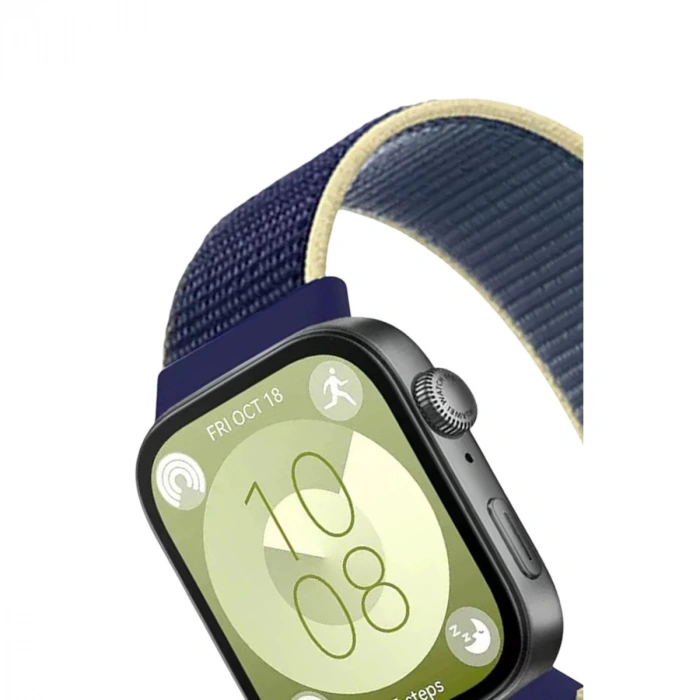 Huawei Fit 4 Hasırlı Cırtcırtlı Kordon (saat Değildir) - Sarı-lacivert