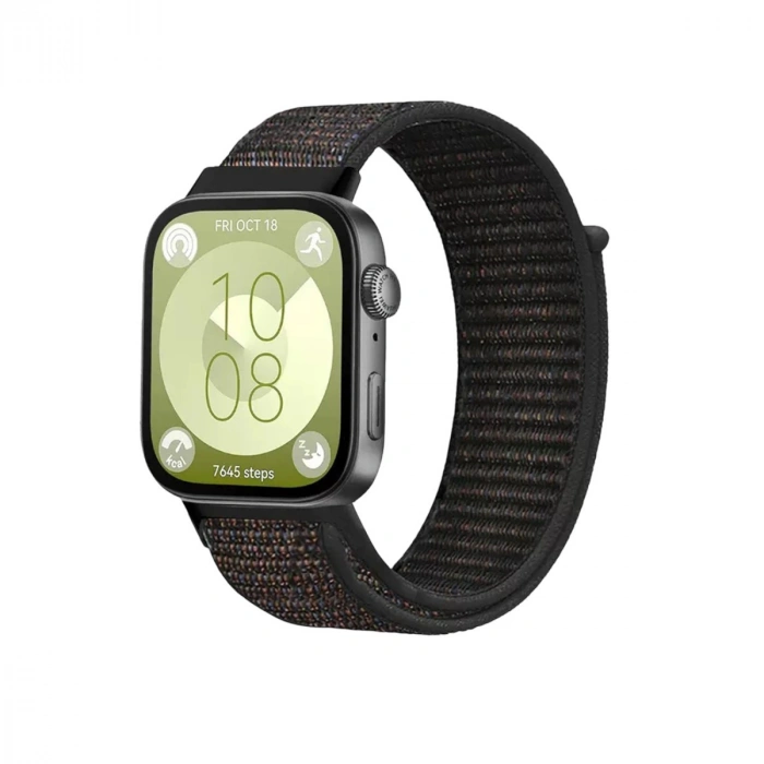 Huawei Fit 4 Hasırlı Cırtcırtlı Kordon (saat Değildir) - Siyah