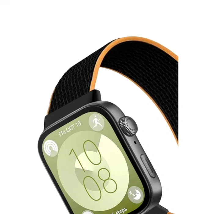 Huawei Fit 4 Hasırlı Cırtcırtlı Kordon (saat Değildir) - Siyah-turuncu