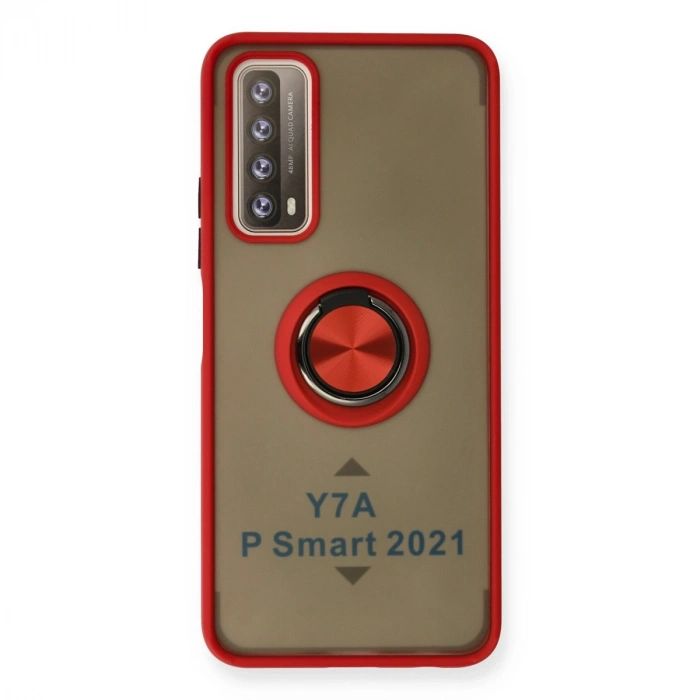 Huawei P Smart 2021 Kılıf Montreal Yüzüklü Silikon Kapak - Kırmızı