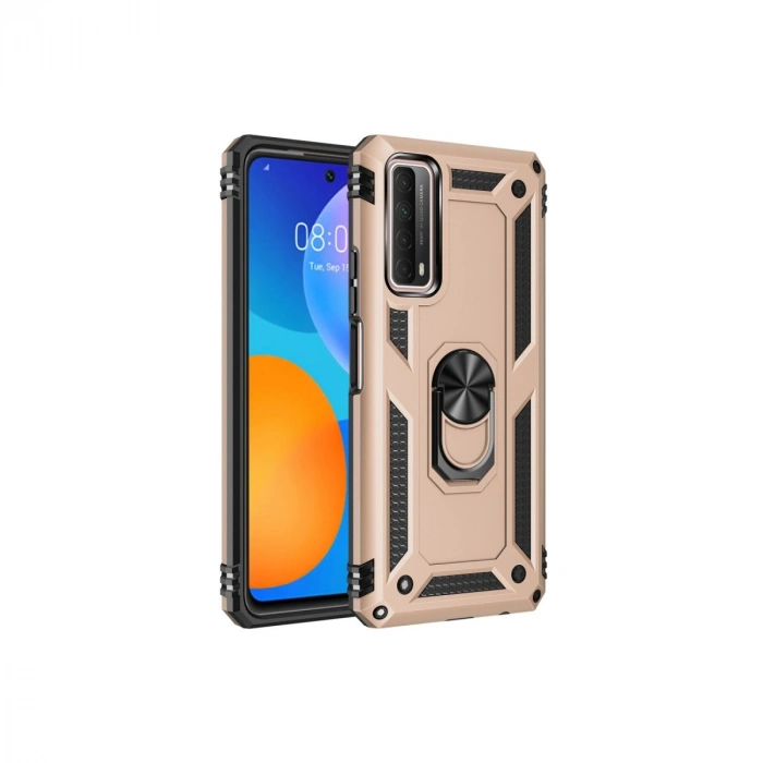 Huawei P Smart 2021 Kılıf Sofya Yüzüklü Silikon Kapak - Gold