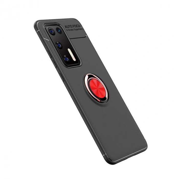 Huawei P40 Kılıf Range Yüzüklü Silikon - Siyah-kırmızı