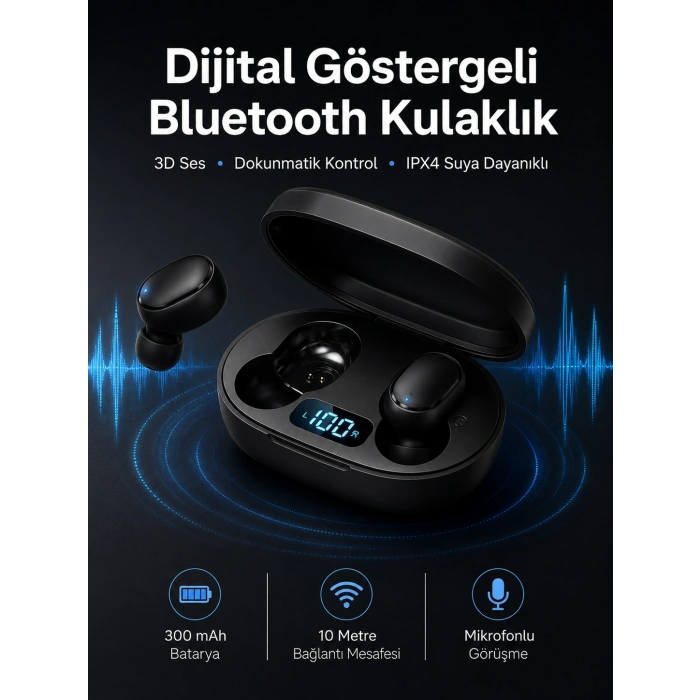 İkili Bluetooth Kulaklık Dijital Göstergeli Uzun Pil Ömrü Yüksek Ses Kaliteli Yeni Nesil