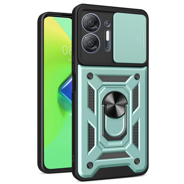 İnfinix Hot 30 5g Kılıf Pars Lens Yüzüklü Silikon - Yeşil