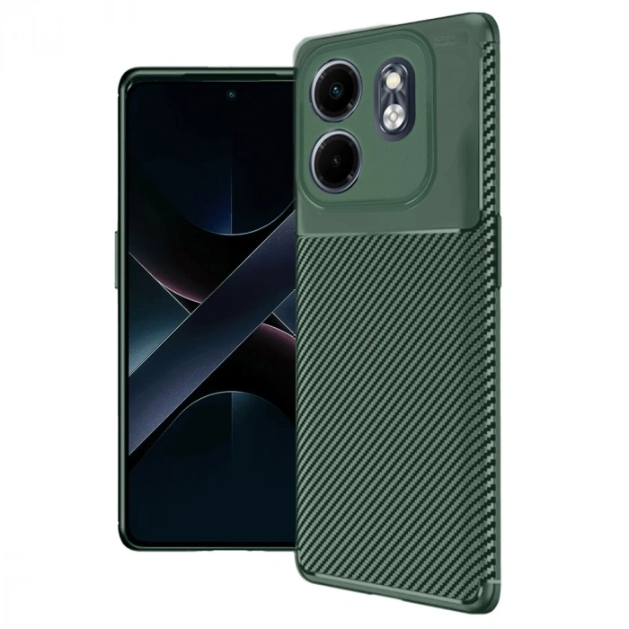 İnfinix Smart 9 Kılıf Auto Focus Karbon Kapak - Koyu Yeşil