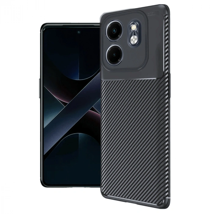 İnfinix Smart 9 Kılıf Auto Focus Karbon Kapak - Siyah