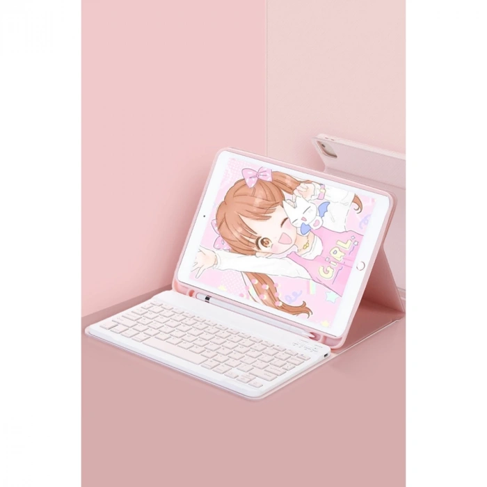 İpad Pro 11 (2024) Kılıf Kc01 Smart Klavyeli Tablet Kılıfı - Pembe
