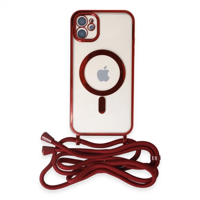İphone 11 Kılıf Divo Lazer Askılı Magsafe Kapak - Kırmızı