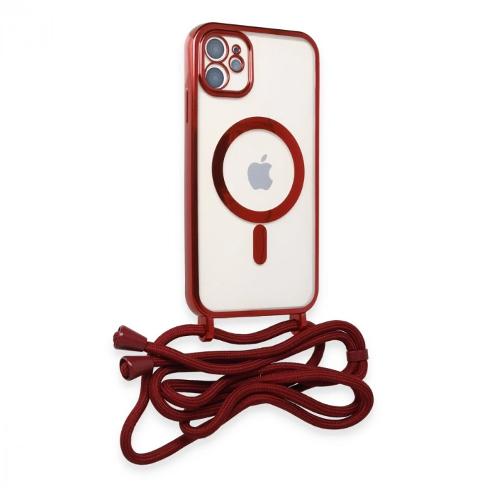 İphone 11 Kılıf Divo Lazer Askılı Magsafe Kapak - Kırmızı