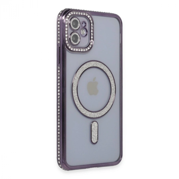 İphone 11 Kılıf Joke Simli Magneticsafe Kılıf - Derin Mor