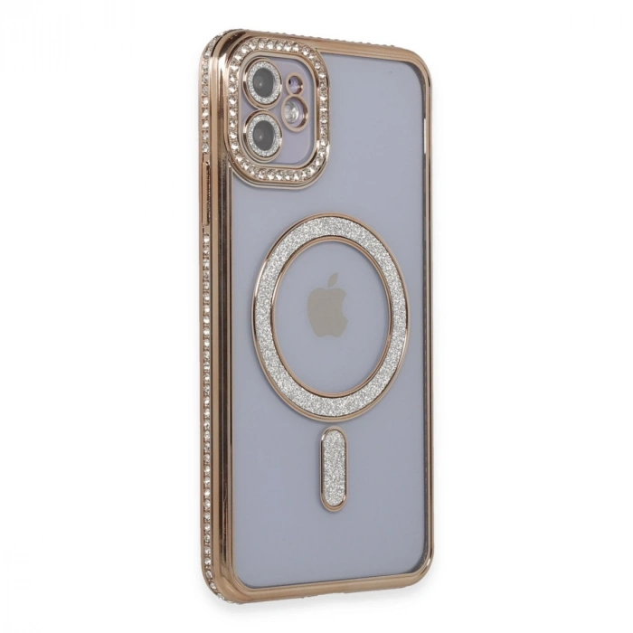İphone 11 Kılıf Joke Simli Magneticsafe Kılıf - Gold