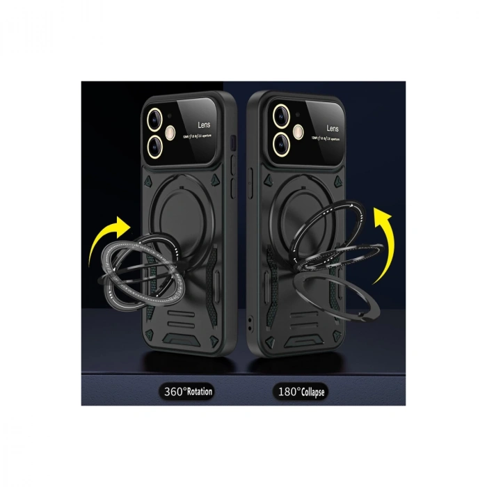 İphone 11 Kılıf Joy Lens Standlı Kapak - Koyu Yeşil