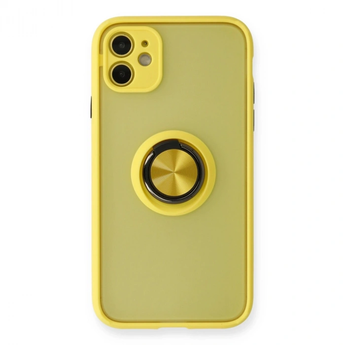 İphone 11 Kılıf Montreal Yüzüklü Silikon Kapak - Sarı