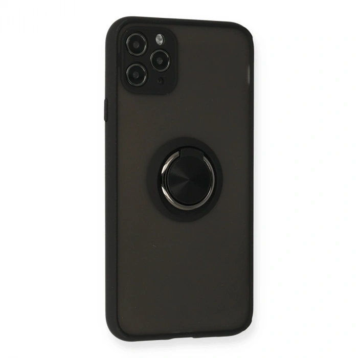 İphone 11 Pro Kılıf Montreal Yüzüklü Silikon Kapak - Siyah