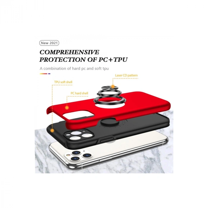 İphone 11 Pro Max Kılıf Elit Yüzüklü Kapak - Kırmızı