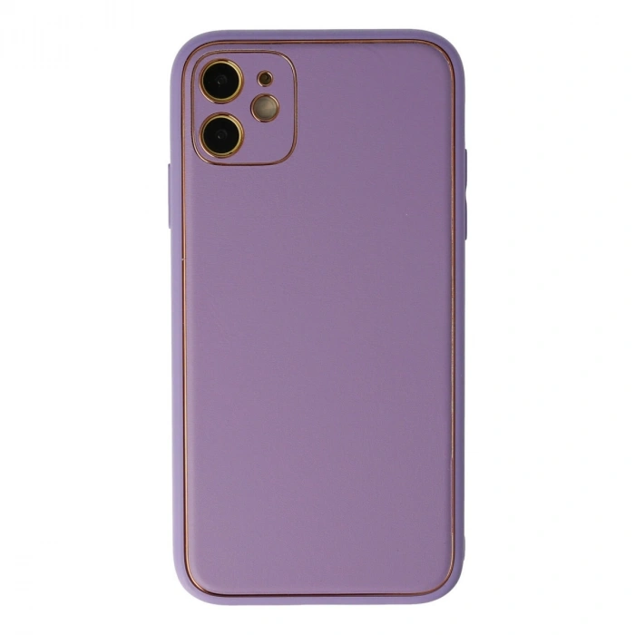 İphone 12 Kılıf Coco Deri Silikon Kapak - Lila