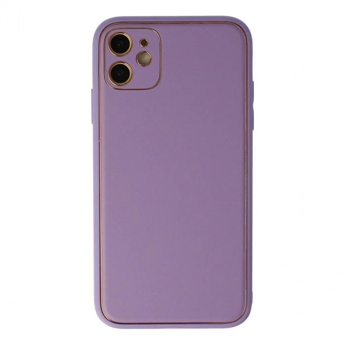 İphone 12 Kılıf Coco Deri Silikon Kapak - Lila