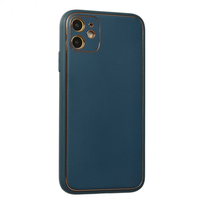 İphone 12 Kılıf Coco Deri Silikon Kapak - Mavi