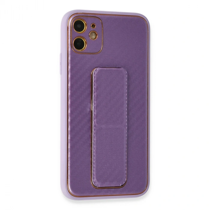 İphone 12 Kılıf Coco Karbon Standlı Kapak - Mor