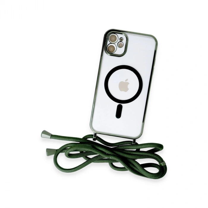 İphone 12 Kılıf Divo Lazer Askılı Magsafe Kapak - Koyu Yeşil