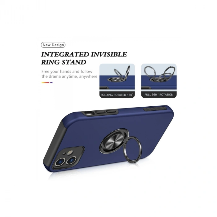 İphone 12 Kılıf Elit Yüzüklü Kapak - Lacivert