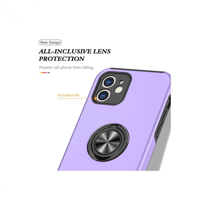 İphone 12 Kılıf Elit Yüzüklü Kapak - Mor