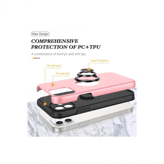 İphone 12 Kılıf Elit Yüzüklü Kapak - Pembe