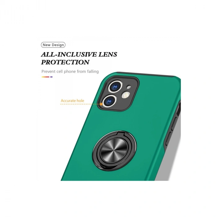 İphone 12 Kılıf Elit Yüzüklü Kapak - Yeşil