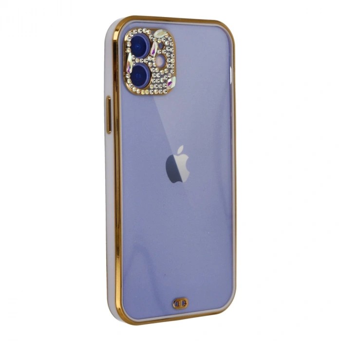 İphone 12 Kılıf Liva Taşlı Silikon - Mor