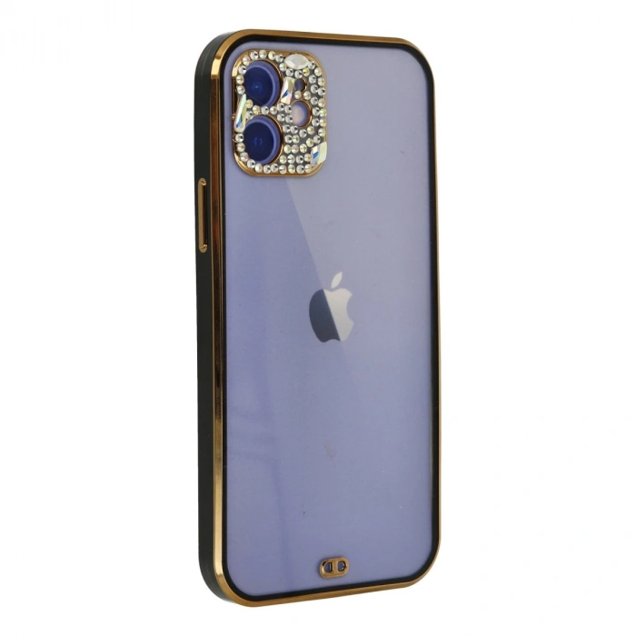 İphone 12 Kılıf Liva Taşlı Silikon - Siyah