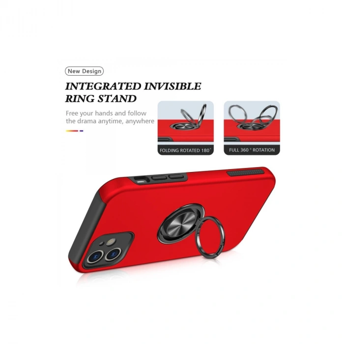 İphone 12 Mini Kılıf Elit Yüzüklü Kapak - Kırmızı