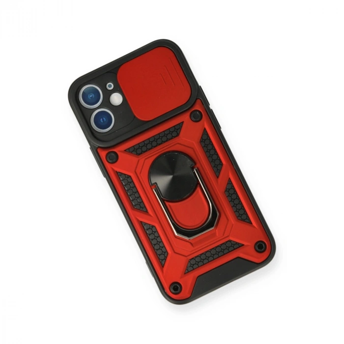 İphone 12 Mini Kılıf Pars Lens Yüzüklü Silikon - Kırmızı