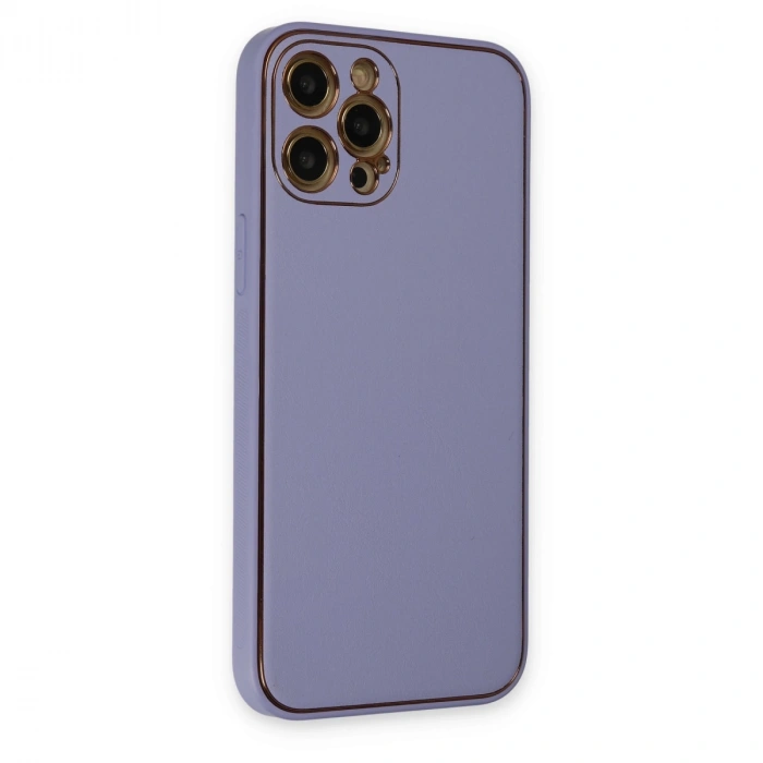 İphone 12 Pro Kılıf Coco Deri Silikon Kapak - Açık Lila