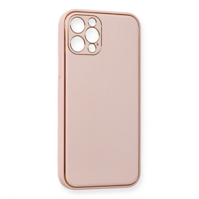 İphone 12 Pro Kılıf Coco Deri Silikon Kapak - Pembe