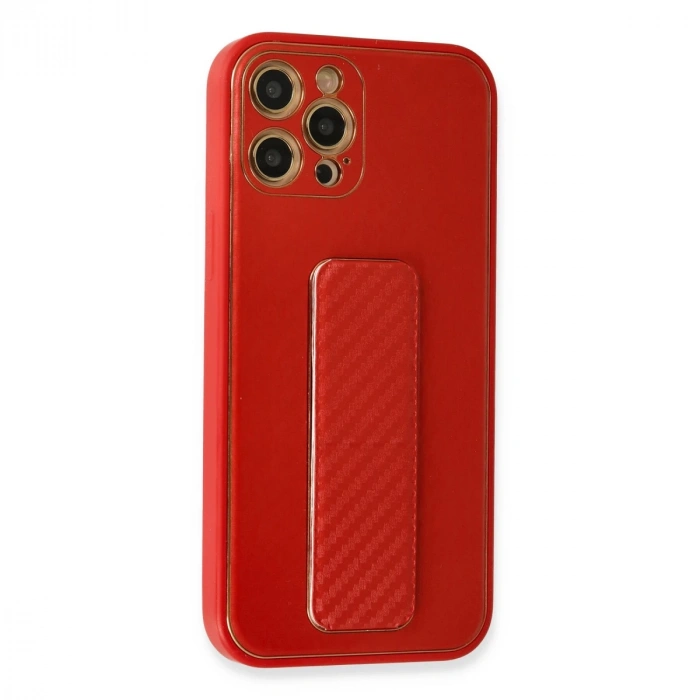 İphone 12 Pro Kılıf Coco Karbon Standlı Kapak - Kırmızı