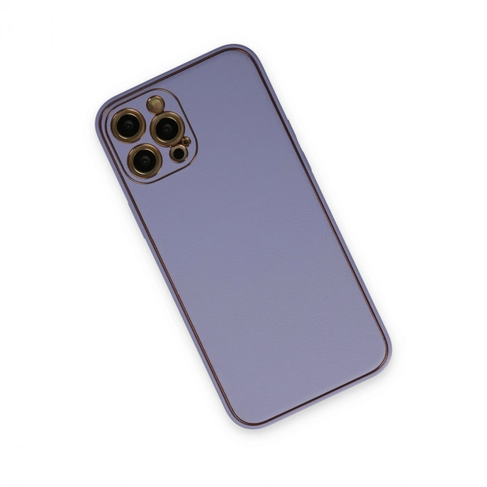İphone 12 Pro Max Kılıf Coco Deri Silikon Kapak - Açık Lila