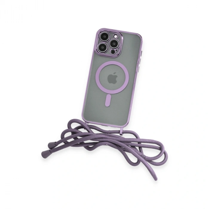 İphone 12 Pro Max Kılıf Divo Lazer Askılı Magsafe Kapak - Lila