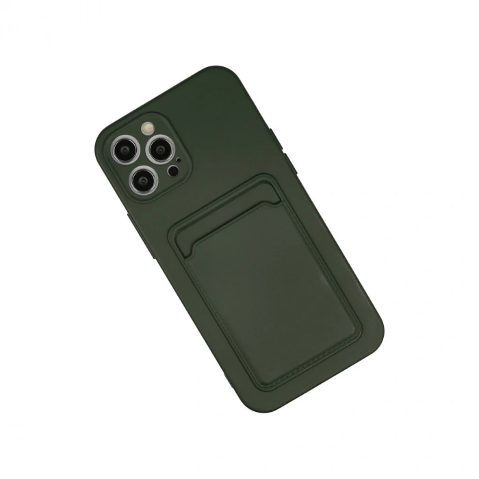 İphone 12 Pro Max Kılıf Kelvin Kartvizitli Silikon - Koyu Yeşil