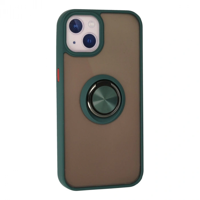 İphone 13 Kılıf Montreal Yüzüklü Silikon Kapak - Yeşil
