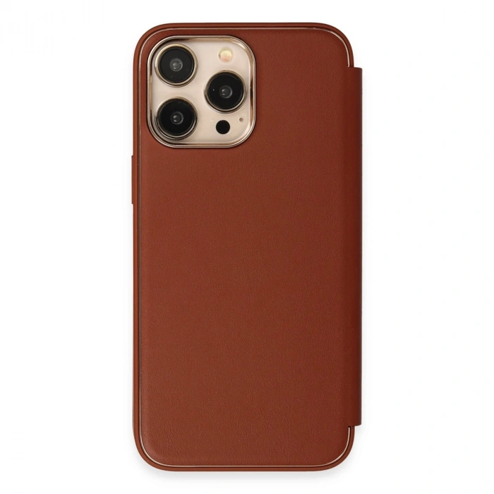 İphone 13 Pro Kılıf Dolpin Kapaklı - Kahverengi